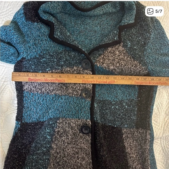 Vintage SweaterChunky knit  Patchwork Sweater Cardigan Cotton Wool Large - Picture 6 of 8